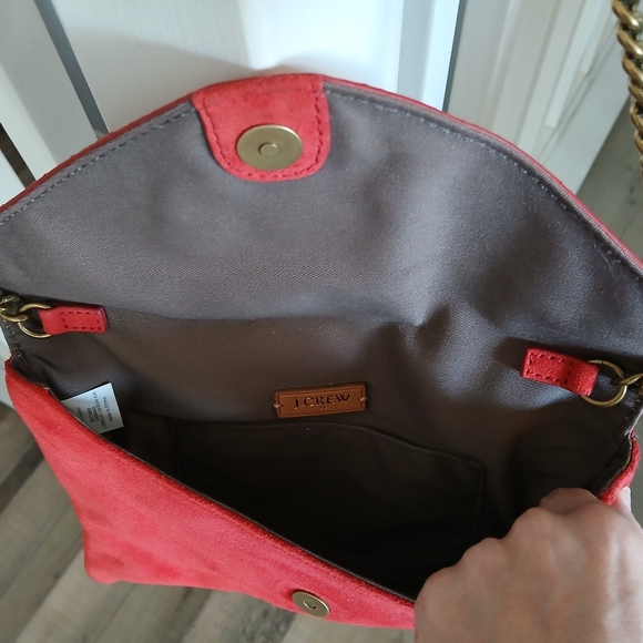 J.Crew Studded Red Suede leather Envelope clutch with chain - Picture 4 of 6